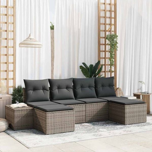 vidaXL Garden Sofa Set with Cushion 4 pcs Grey Poly Rattan