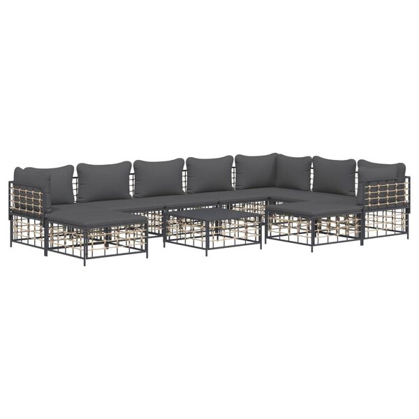 vidaXL 10 Piece Garden Lounge Set with Cushions Anthracite Poly Rattan