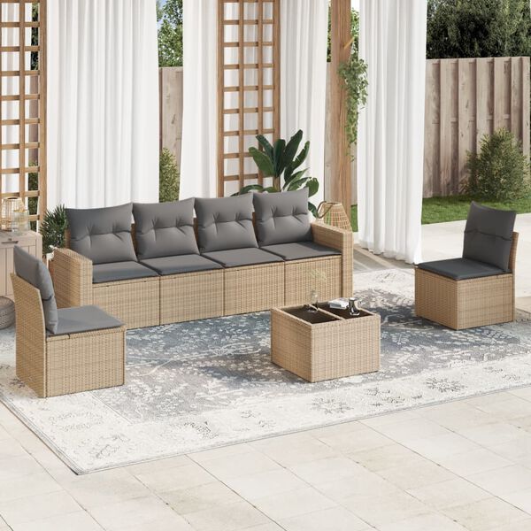 vidaXL 7 Piece Garden Sofa Set with Cushions Beige Poly Rattan