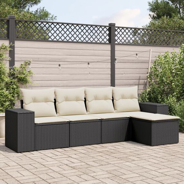vidaXL 5 Piece Garden Sofa Set with Cushions Black Poly Rattan