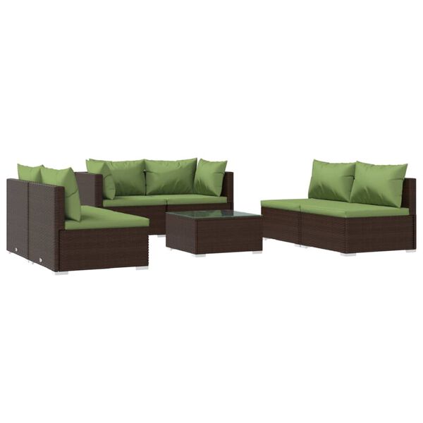 vidaXL 7 Piece Garden Lounge Set with Cushions Poly Rattan Brown