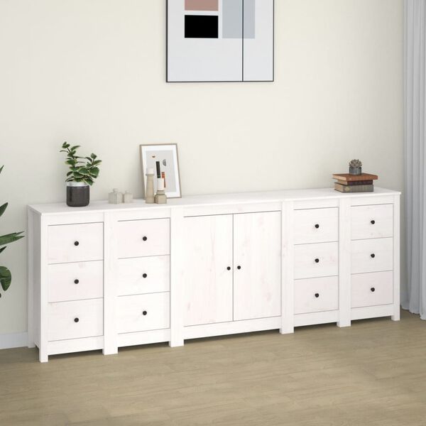 vidaXL Sideboard White 230x35x80 cm Solid Wood Pine