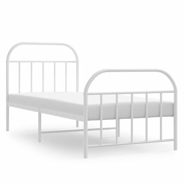 vidaXL Metal Bed Frame without Mattress with Footboard White 90x190cm