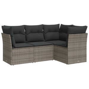 vidaXL 4 Piece Garden Sofa Set with Cushions Grey Poly Rattan