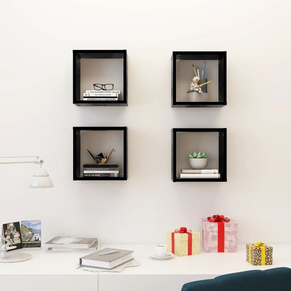 vidaXL Wall Cube Shelves 4 pcs Black 26x15x26 cm