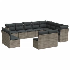vidaXL 12 Piece Garden Sofa Set with Cushions Grey Poly Rattan