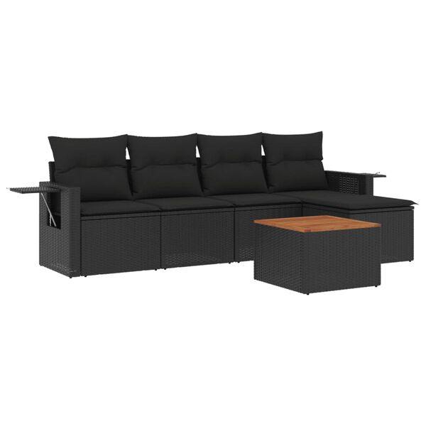vidaXL 6 Piece Garden Sofa Set with Cushions Black Poly Rattan