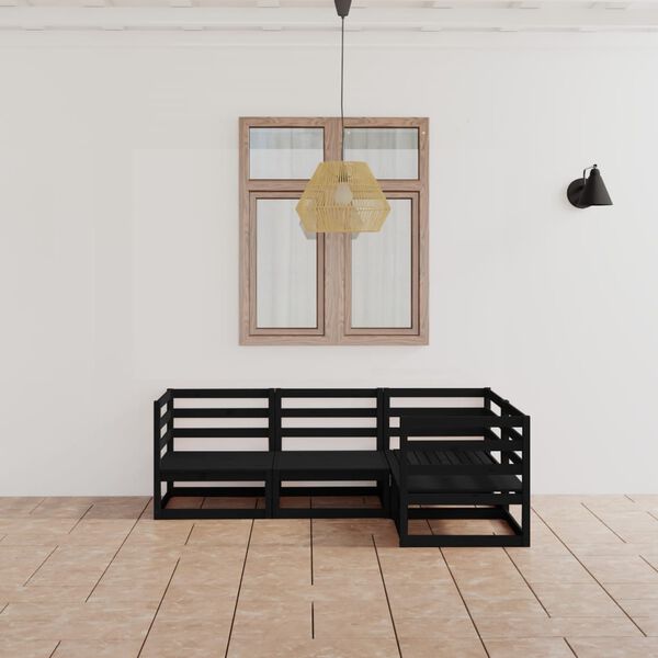 vidaXL 4 Piece Garden Lounge Set Black Solid Wood Pine