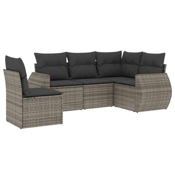 vidaXL 5 Piece Garden Sofa Set with Cushions Grey Poly Rattan