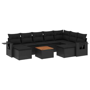 vidaXL 10 Piece Garden Sofa Set with Cushions Black Poly Rattan
