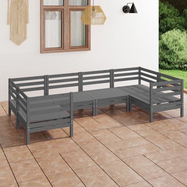 vidaXL 6 Piece Garden Lounge Set Grey Solid Wood Pine