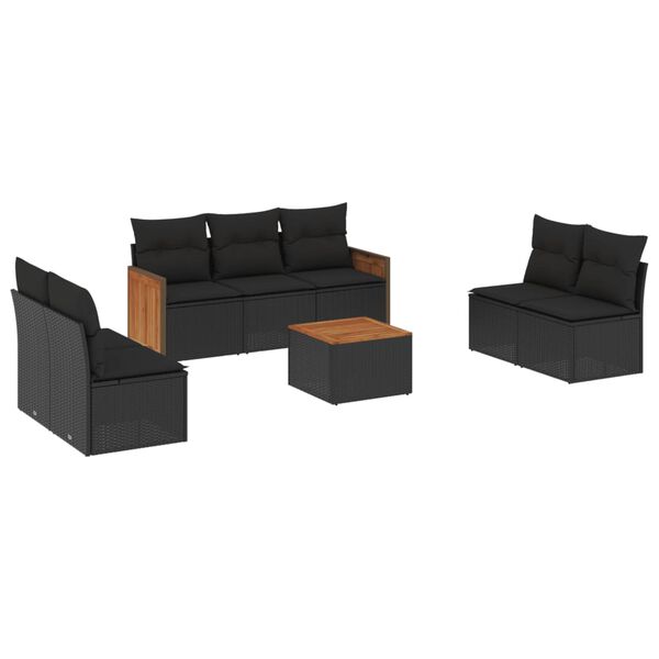 vidaXL 8 Piece Garden Sofa Set with Cushions Black Poly Rattan