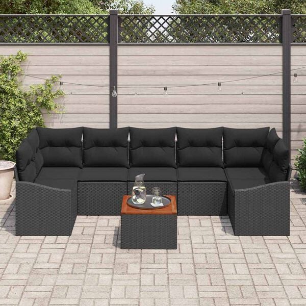 vidaXL Garden Sofa Set with Cushion 8 pcs Black Poly Rattan