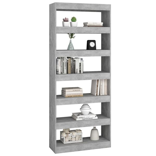 vidaXL Book Cabinet/Room Divider Concrete Grey 80x30x198 cm Engineered Wood