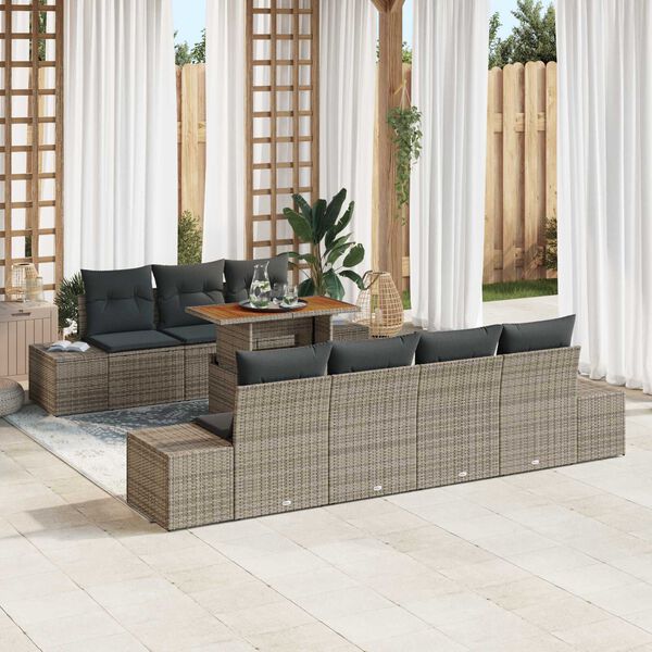 vidaXL Garden Sofa Set with Storage 8 pcs Grey Poly rattan
