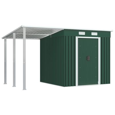vidaXL Garden Shed with Extended Roof Green 346x193x181 cm Steel