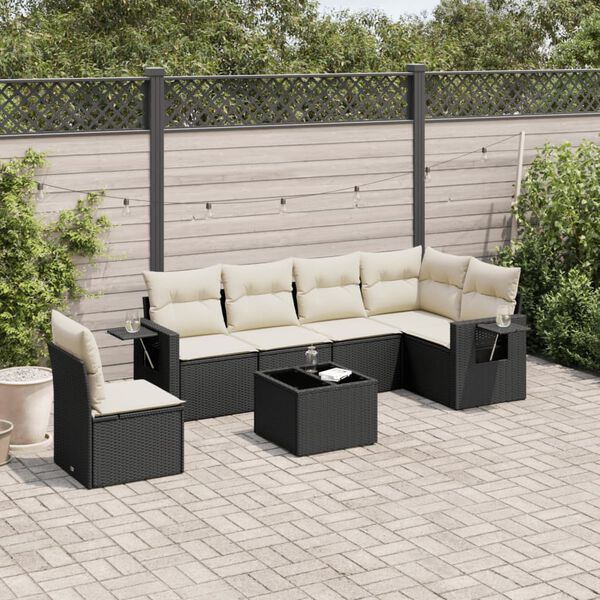 vidaXL 7 Piece Garden Sofa Set with Cushions Black Poly Rattan