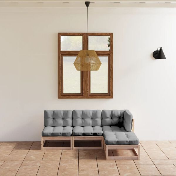 vidaXL 4 Piece Garden Lounge Set with Cushions Solid Pinewood