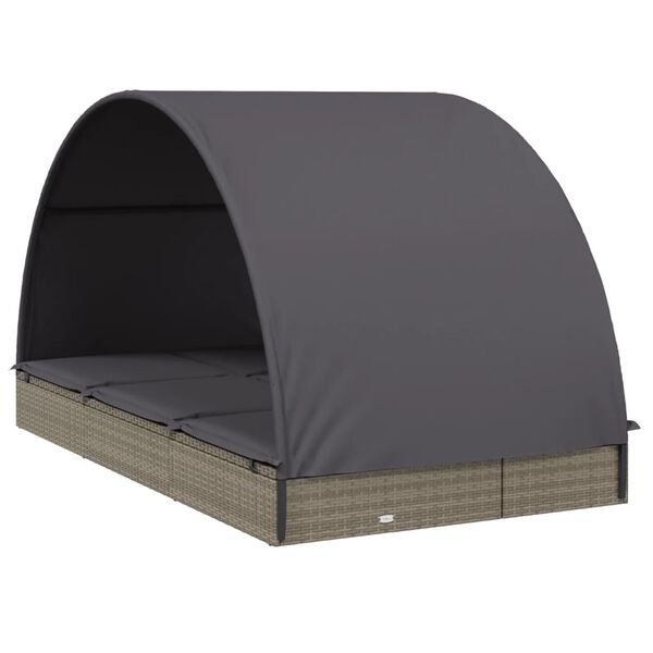 vidaXL 2-Person Sunbed with Round Roof Grey 211x112x140 cm Poly Rattan