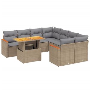 vidaXL 9 Piece Garden Sofa Set with Cushions Beige Poly Rattan
