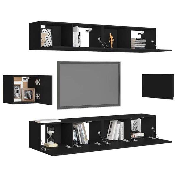 vidaXL 6 Piece TV Cabinet Set Black Engineered Wood