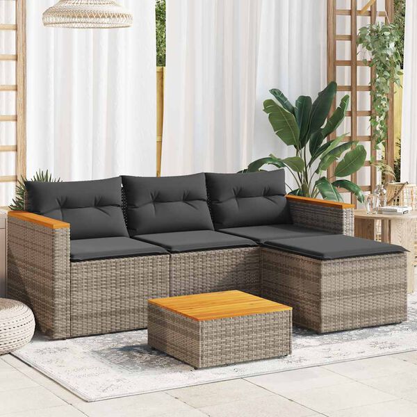 vidaXL 3 Piece Garden Sofa Set with Cushions Grey Poly Rattan