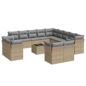 vidaXL 14 Piece Garden Sofa Set with Cushions Beige Poly Rattan