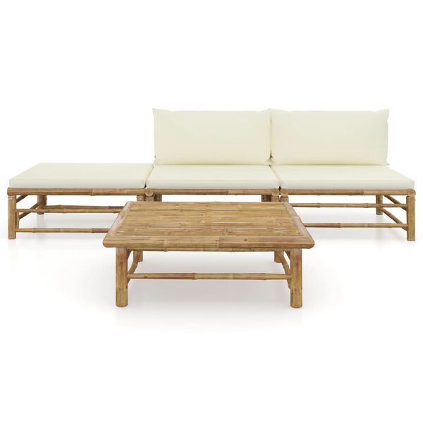 vidaXL 4 Piece Garden Lounge Set with Cream White Cushions Bamboo