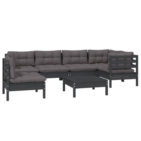 vidaXL 7 Piece Garden Lounge Set with Cushions Black Pinewood