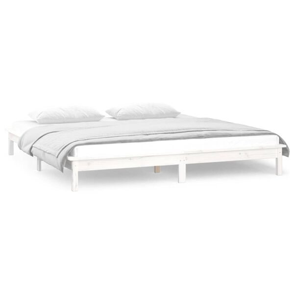 vidaXL LED Bed Frame without Mattress White 135x190 cm Double Double Solid Wood