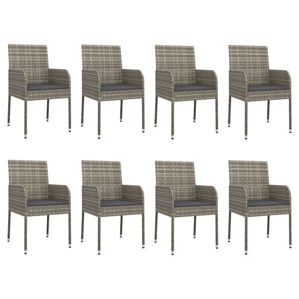 vidaXL 9 Piece Garden Dining Set with Cushions Grey Poly Rattan