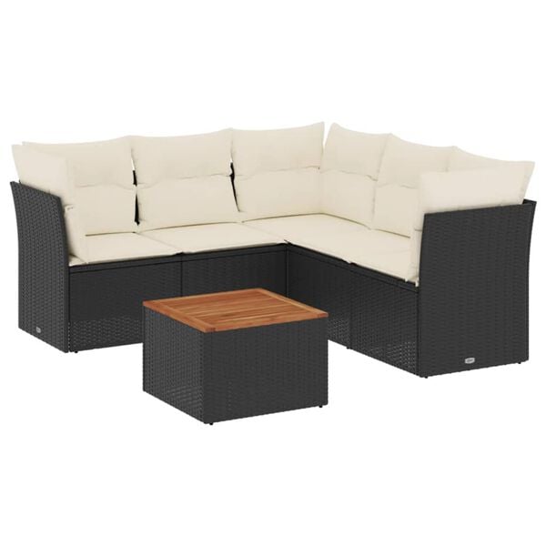 vidaXL 6 Piece Garden Sofa Set with Cushions Black Poly Rattan