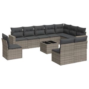 vidaXL 11 Piece Garden Sofa Set with Cushions Grey Poly Rattan