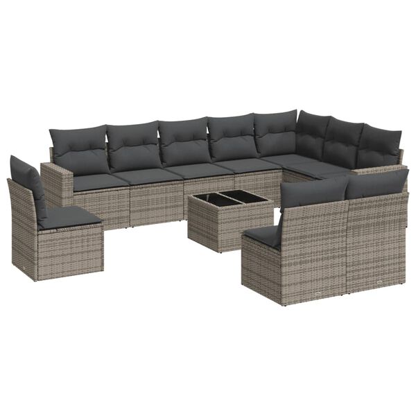 vidaXL 11 Piece Garden Sofa Set with Cushions Grey Poly Rattan
