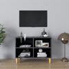 vidaXL TV Cabinet with Solid Wood Legs High Gloss Grey 69,5x30x50 cm