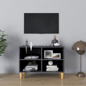 vidaXL TV Cabinet with Solid Wood Legs High Gloss Grey 69,5x30x50 cm
