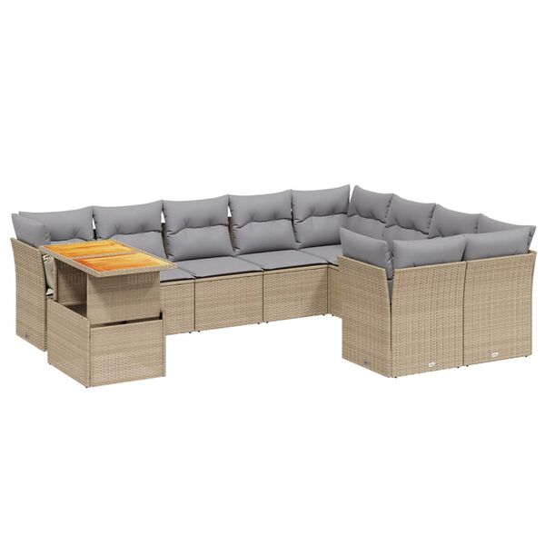vidaXL 10 Piece Garden Sofa Set with Cushions Beige Poly Rattan