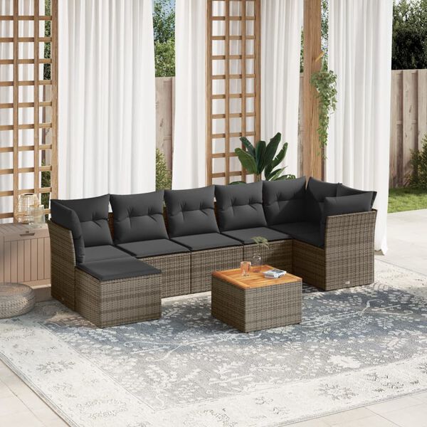 vidaXL 8 Piece Garden Sofa Set with Cushions Grey Poly Rattan