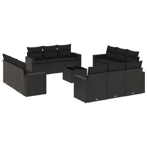 vidaXL 13 Piece Garden Sofa Set with Cushions Black Poly Rattan