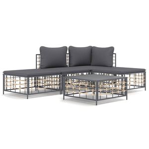 vidaXL 5 Piece Garden Lounge Set with Cushions Anthracite Poly Rattan