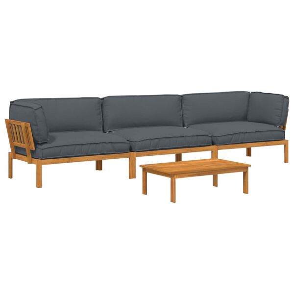 vidaXL Sofa Set with Cushion Plain 4 pcs Anthracite Solid Acacia Wood