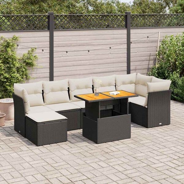 vidaXL 8 Piece Garden Sofa Set with Cushions Black Poly Rattan