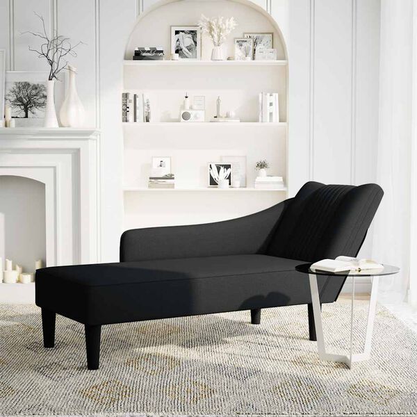vidaXL Chaise Lounge with Right Armrest Black Fabric