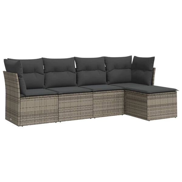 vidaXL 5 Piece Garden Sofa Set with Cushions Grey Poly Rattan