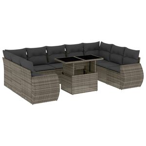 vidaXL 10 Piece Garden Sofa Set with Cushions Grey Poly Rattan