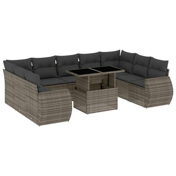 vidaXL 10 Piece Garden Sofa Set with Cushions Grey Poly Rattan