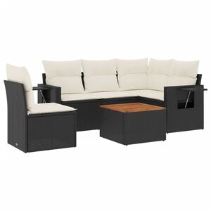 vidaXL 6 Piece Garden Sofa Set with Cushions Black Poly Rattan