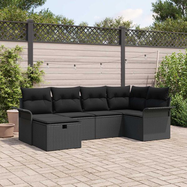 vidaXL Garden Sofa Set with Cushion Manual 6 pcs Black Poly Rattan