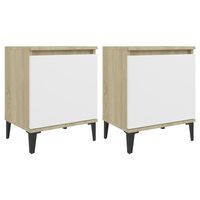 vidaXL Bed Cabinets Metal Legs 2 pcs Sonoma Oak and White 40x30x50 cm