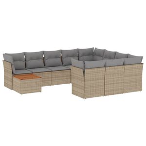 vidaXL 11 Piece Garden Sofa Set with Cushions Beige Poly Rattan